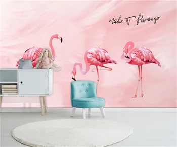 Скандинавски модерен минималистичен розов фон с пера на фламинго тапети по поръчка декорация на дома, на открито снимка тапети papel parede